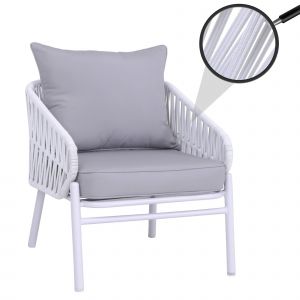 Chaise De Jardin En Aluminium Hwc-P90, Fauteuil Lounge D'ext&eacute;rieur, Tressage En Corde Tissu/Textile (180 G/M&sup2;)Gris Clair - Neuf