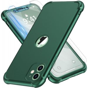 Brs-Coque Silicone Pour Iphone 11 Avec 2 Pièces Verre Trempé Protection Écran,2 En 1 Antichoc Souple Tpu Rigide Pc Housse De Protection Etui Pour Iphone 11 Case 6.1"" Vert - Neuf