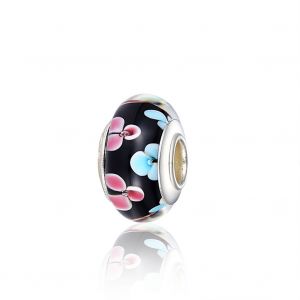 Pendentif En Perles De Verre Argentees, Motif Floral, Accessoire Pour Bracelet Et Collier (Noir) - Neuf
