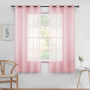 2 Panneaux Couleur Pure Rideaux De Fenêtre Transparents Lisse Élégant Panneaux Voile De Fenêtre Rideaux Traitement pour Chambre Salon Rideaux à Oeillets 140x122cm Rose - Neuf