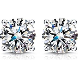 Boucles D'oreilles Moissanite 1ct 2ct Brillant Rond Coupe D Couleur Vvs1 Boucles D'oreilles En Diamant Cr&eacute;&eacute; Or Blanc 18 K Plaqu&eacute; Boucles D'oreilles Moissanite En Argent Avec Dos En Silicone 4-8mm - Neuf
