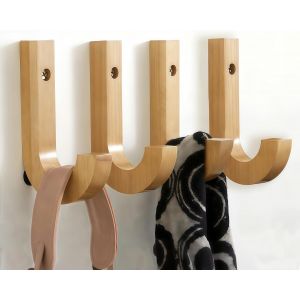 Lot de 4 Porte-Manteau Mural en Bois (Ch&ecirc;ne) Crochet Porte Manteau Support 15kg Porte-Manteaux Modernes pour Cuisine,Chambre,Vestes - Neuf
