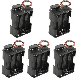 Lot de 5 Supports de Piles AA 6 x 1,5 V avec connecteur Standard et bo&icirc;tier en Plastique Dur de Type T (6AA) - Neuf