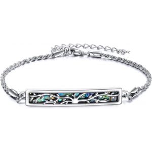 Chardon Écossais/Montagne/Libellule/Arbre De Vie/Tournesol Bracelet En Argent Sterling 925 Avec Coquille D'ormeau Bijoux Cadeau Pour Femme, 43.2*5.6 Mm, Argent Sterling, Pas De Gemme - Neuf