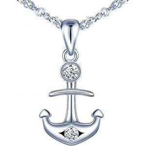 Kal-Collier De Femme Fille En Argent 925, Mini Collier Pendentif D'ancre, Orné Des Zircons Brillants, Cadeau D'anniversaire, De Saint-Valentin Et De Noël - Neuf