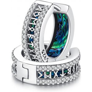 Boucles D'oreilles Viking Rune Pour Hommes Femmes En Argent Sterling 925 Noir Boucles D'oreilles Cr&eacute;oles Viking Nordiques Style Punk Boucles D'oreilles Piercing Bo&icirc;te Cadeau Pour Hommes Mari - Neuf