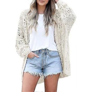 Femmes Knit Cardigan L&eacute;ger En Coton M&eacute;lang&eacute;, Encolure En V, Coupe D&eacute;contract&eacute;e, Taille Xs-Xl, Couleur: Noir Navy Cr&egrave;me - Neuf