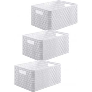 JEXNOVASHOP-Country Lot de 3 bo&icirc;tes de rangement 6l en rotin, Plastique (PP) sans BPA, blanc, 3 x A5/6l (28.0 x 18.5 x 12.6 cm) - Neuf