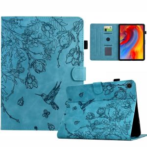 &Eacute;tui en cuir intelligent emboss&eacute; de fleurs et d'oiseaux pour Samsung Galaxy Tab A9+ / A11+, Bleu clair - Neuf