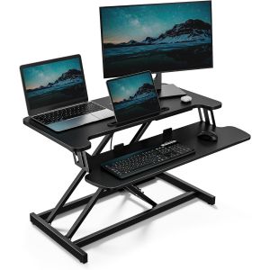 Ulteronixshop-Convertisseur de Bureau Debout, Poste de Travail Assis-Debout R&eacute;glable en Hauteur, avec Plateau pour Clavier, Support pour Tablette (Noir) - Neuf