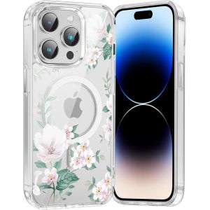 Kal-Coque Magnétique Pour Iphone 16 Pro 6,3"", Compatible Avec Magsafe, Transparente Fille Etui Avec Aesthetic Motif Fleur Dessin, Souple Silicone Mince Tpu Bumper Case Antichoc Housse Cover, 04 - Neuf