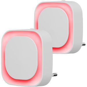 2 Pcs Veilleuse Led Automatique,Lampe De Nuit À Capteur Crépusculaire,3 Niveaux De Luminosité Dimmmable Veilleuse Enfant Avec Prise,Pour Couloir,Cuisine,Salle De Bains,Rouge - Neuf