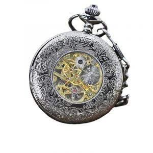 Montre De Poche R&eacute;tro Pour Homme Avec Cha&icirc;ne M&eacute;canique Steampunk &Agrave; Cadran Ouvert, Chiffres Romains Transparents - Neuf