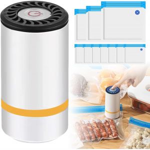 NouvelHorizonstore-Machine Sous Vide Alimentaire,Mini Machine &agrave; Emballer Sous Vide Portable,Pompe &agrave; Vide Alimentaire Cuisine Automatique avec 15 Sacs R&eacute;utilisables,Mini Sous Videuse Alimentaire pour - Neuf