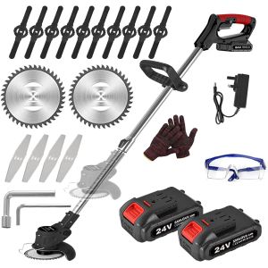 MEVRONISSHOP-D&eacute;broussailleuse &Eacute;lectrique sans Fil 24V, Coupe Bordure sans Fil avec 2 Batteries 2000mAh, 6 Lames M&eacute;tal & 10 Lames Plastique pour Jardin, Pelouse et D&eacute;sherbage - Neuf
