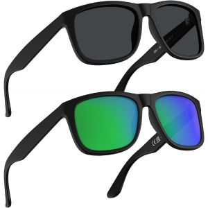 Lunettes de soleil polarisées pour hommes Protection UV400 Lunettes de soleil noires légères pour la conduite et les voyages 2 packs - Neuf