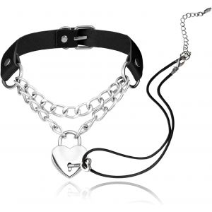 Kalanka-Pu Cuir Punk Colliers Ras Du Cou Cercle/Coeur Charme Collier Réglable Collier Pour Les Femmes - Neuf
