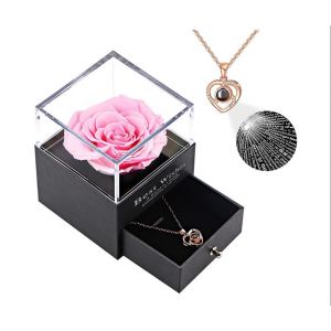 Rose Éternelle, Rose Préservée Avec Collier Fait Main De Rose Éternelle, Cadeaux Pour Petite Amie Épouse Mère Pour La Saint-Valentin Fête Des Mères Anniversaire De Mariage Anniversaire Noël - Neuf