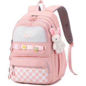 CHECARZHN--NO1-Sac A Dos Fille, Cartable Primaire Etanche Pour Enfant, Sacs À Dos Scolaire Loisir Nylon, Sac D'École Filles Adolescent Pour L'École Et Les Voyages - Rose - Neuf