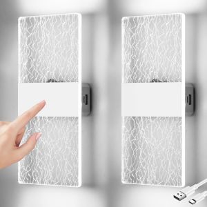 Applique Murale Batterie Rechargeable Usb,Lampe Murale Int&eacute;rieur Avec Interrupteur,Lampe De Chevet Led Tactile,Installation Magn&eacute;tique,&Eacute;clairage Mural Blanc San Fil 6500k Luminosit&eacute; R&eacute;glable 2 Pcs - Neuf