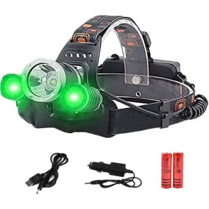 Kalanka-Torche À Tête Verte Xm-L T6 De 80000 Lumens, Lampe Frontale Rechargeable Usb De Chasse À Led Verte La Plus Lumineuse, Phare De Travail Zoomable Étanche Pour Le Camping, La Randonnée, La Cours - Neuf