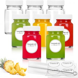 Mevronisshop-8 Petite Bouteilles En Verre Réutilisables De 60ml / 2oz Avec Bouchon Hermétique, Étiquette, Mini Bouteille En Verre Portable Pour Jus De Fruits, Jus De Gingembre, Pilules Santé Et Whisk - Neuf