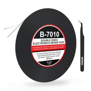 CAUC-Ruban Adh&eacute;sif Double-Face 1mm, 50m - Noir Ruban de Montage avec Adh&eacute;sif Acrylique Puissant pour la R&eacute;paration d`&Eacute;crans LCD, T&eacute;l&eacute;phone, Tablette, Ordinateur Portable - Pince &agrave; &Eacute;piler Incluse - Neuf