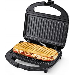 Appareil &agrave; Sandwich YASHE 750W, Grill Panini, Croque Monsieur, Plaques Anti-adh&eacute;sives, Temp&eacute;rature Automatique, Indicateur LED, Poign&eacute;e Cool Touch, Compact et Pratique - Neuf