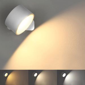 Spots Muraux Rechargeable,Applique Murale Int&eacute;rieure &agrave; LED &agrave; Commande Tactile,3 Niveaux de Luminosit&eacute; 3 Temp&eacute;ratures de Couleur,Rotation &agrave; 360&deg; Lampe de Chevet pour Chambre &agrave; Coucher(Blanc) - Neuf