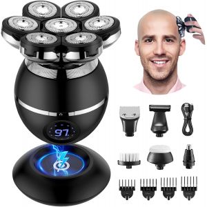 Rasoir Tete Chauve Homme, 7d Rasoir ?Lectrique Homme- 6 En 1 Tondeuse Crane Chauve- Humide/Sec ?Tanche Ipx7 Pour Hommes Chauves Avec ?Cran Led. - Neuf