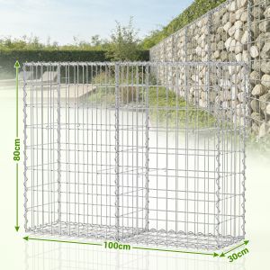 Gabion Pour Pierre Acier Galvanis&eacute; Argent&eacute; 100x80x30 Cm Cage &Agrave; Pierres Renforc&eacute;e Avec 4 Crochets Pour Mur De Sout&egrave;nement Cl&ocirc;ture Jardin Et D&eacute;coration - Neuf