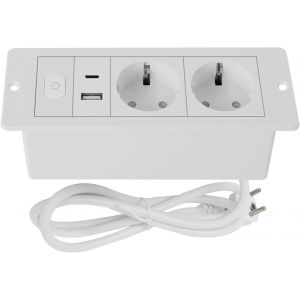 Recessed Table Recessed Socket 2 Outlets With Usb & Type C, 6Ft Cable, Recessed Power Strip Recessed Worktop For Office, Kitchen, Worktop (White 2Ac ) - Neuf