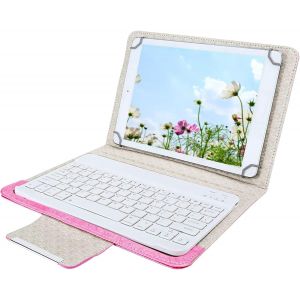 ChenQuanSarl-Clavier Bluetooth Multi-Appareils,Clavier De Tablette 10 Pouces Avec &Eacute;tui En Cuir Pu,Port&eacute;e Sans Fil De 10 M,Clavier Sans Fil Bluetooth Universel Pour Android,Pour Ios,Pour Windows.(Rose) - Neuf
