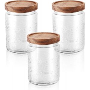 Cmws-3pcs Bocaux En Verre Avec Couvercle, 700ml Pot En Verres Avec Couvercle Bois, Bocaux De Conservation En Verre Hermétique Pour Biscuits, Bonbons, Céréales, Fruits Secs - Neuf