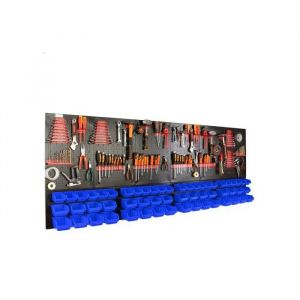 botle Panneau perfor&eacute; m&eacute;tallique, bacs empilables + &eacute;tag&egrave;re murale + porte-outils, lot de 110 pi&egrave;ces, 56 bacs bleus empilables - Neuf