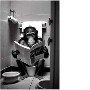 ERYI-Tableau Décoratif Pour Salle De Bain En Hdf De 6 Mm, 40 X 30 Cm - Chimpanzé Amusant Sur Les Toilettes - Art Mural Sans Cadre Pour Cadeau Original Et Amusant (Sans Cadre) - Neuf