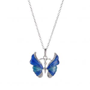 Collier Long Tendance En Alliage De Strass En Forme De Papillon (Bleu) - Neuf