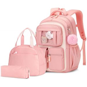 CHECARZHN--NO1-Sac À Dos Fille, 3 Pièces Cartable Fille Primaire En Nylon Avec Trousse Et Sac À Lunch, Sac Ecole College Décontracté Pour Les Enfants De 8 À 14 Ans - Neuf
