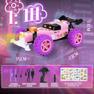 TZF-Voiture Ttélécommandée, 2,4GHz Voiture Telecommandé Tout Terrain avec lumière LED et 2 Batteries, 2WD Offroad RC Crawler Truck Voiture Jouet pour Enfant Garcon Fille 3+ Ans (Fleur) - Neuf