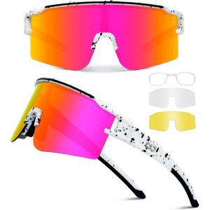 Lunettes De Cyclisme Polarisées Avec 3 Verres Interchangeables Pour Homme Et Femme Tr90 Lunettes De Soleil De Sport Course À Pied Baseball[Z2707] - Neuf