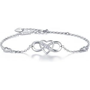 925 Argent Fin Bracelet Infini - Damour Sans Fin Symbole Bracelet R&eacute;glable Avec Charme Pour Femme La F&ecirc;te Des M&egrave;res (4- Infinity Heart) - Neuf