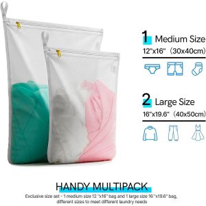 Sacs &agrave; linge d&eacute;licats, sac de lavage en maille fine pour soutien-gorge, sous-v&ecirc;tements, lingerie, soutien-gorge, collants, chaussettes, fermeture &eacute;clair YKK, avec boucles de suspension (blanc, 1 grand et 1 moyen) - Neuf