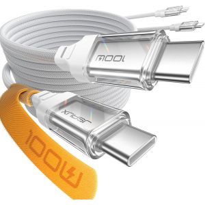 Thef-Câble Usb C Vers Usb C 100w/5a (Lot De 2, 2m+2m), Câble De Charge Rapide Compatible Avec Nintendo Switch 2 Iphone 16 Pro Max Samsung Galaxy S25 S24 Macbook Ipad Air Pro Carplay (Crystal-Blanc) - Neuf
