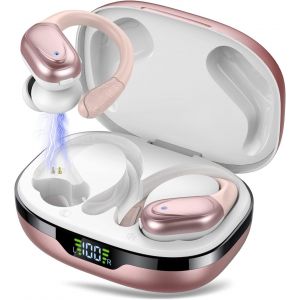 Ecouteurs Bluetooth sans Fil, Casque Bluetooth 5.3, 60 Heures avec Affichage LED, Appel ENC HD, Basses Profondes, Ajustement Confortable, IPX7 &Eacute;tanche Casque Bluetooth Sport(Or Rose). - Neuf