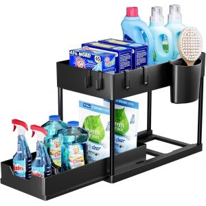 Étagère Sous Évier Noire À 2 Niveaux Pour Plan De Travail De Cuisine, Étagère De Cuisine Multifonctionnelle, Étagère À Épices, Étagère Sous Armoire, Étagère Pour Lave-Vaisselle - Neuf