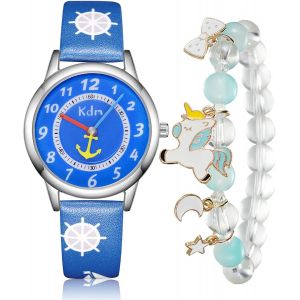 Bnhgc-Montre Enfant Set Analogique Quartz Bracelet Montres Filles Etanche Sport Dessin Montres Cuir Time Teacher Montres Fille Garçons Elégantes 5 6 7 8 9 10 Ans Anniversaire Pour Enfants - Neuf