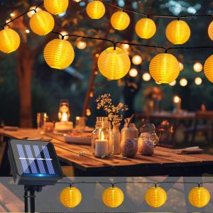 Jgd-Guirlande Solaire Lanternes Extérieures, 6m 20 Led Lanternes Lampes, Ip65 Étanche, Guinguette Lanterne Solaire 8 Modes, Decorative Pour Jardin, Balcon, Cour, Terrasse, Noël, Fête(Blanc Chaud) - Neuf