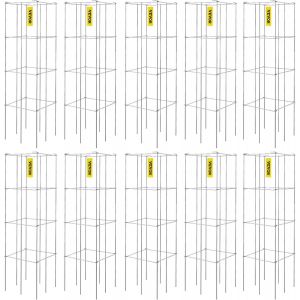 Nouvelhorizonstore-Cages &Agrave; Tomates 30x30x117 Cm Support Pour Plantes De Jardin 10pcs, Cages Carr&eacute;es Pour Plantes Robustes, Tours &Agrave; Tomates Acier Enduit De Pvc Argent Pour L&eacute;gumes Grimpants, Plantes, - Neuf
