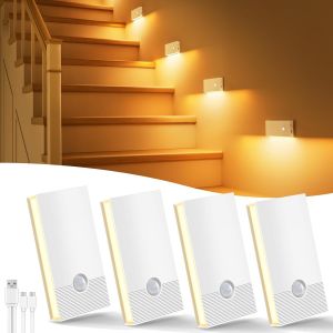 Veilleuse Detecteur De Mouvement, Lot De 4 Lampe Detecteur De Mouvement Interieur 2700k, Usb Rechargeable Veilleuse &Agrave; Induction Pour Armoires, Chambres, Escaliers, Cuisines, Couloirs, Blanche - Neuf
