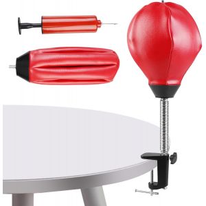 Sac De Frappe De Bureau Anti-Stress Avec Pince De Table - Mini Sac De Frappe &Agrave; Suspendre Ou &Agrave; Poser, 37 X 16 Cm, Rouge - Pompe &Agrave; Air Incluse - Neuf